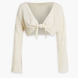 SAVANNAH MORROW Amarillo cropped plissé bamboo and silk-blend top Cream XS